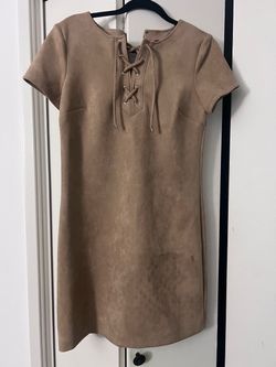 Tan Suede Lace-Up Mini Dress large