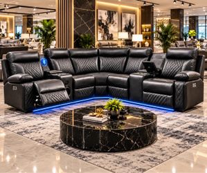 Black Leather Power Recliner Sectional Sofa