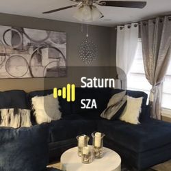 Gorgeous Blue Sectional Couch And Large Round Swivel Chair