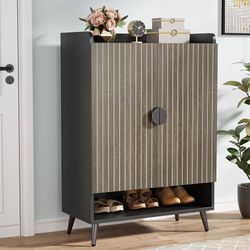 Tribesigns Shoe Cabinet with Doors, 7-Tier Shoe Storage Cabinet with Adjustable Shelves, Wooden Shoes Rack Shoe Storage Organizer for Entryway, Hallwa