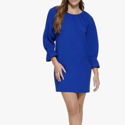 NWT Calvin Klein Royal Blue Sheath Dress with Ruffle Sleeves. 