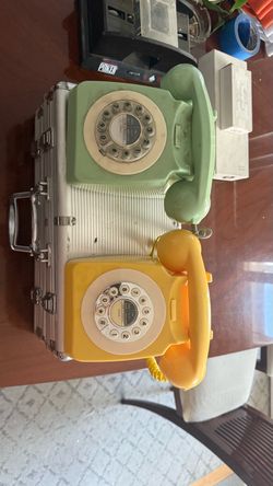 Vintage Rotary Dial Telephones Green & Yellow Set of 2