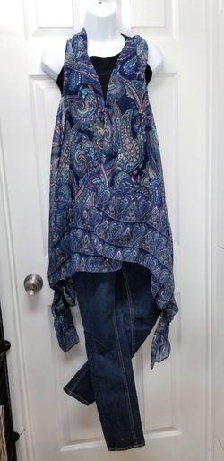Blue Paisley Oversized Scarf Vest 