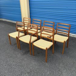 Mid Century Modern Danish Solid Teak And Papercord Dining Chairs By Niels Otto Moller 