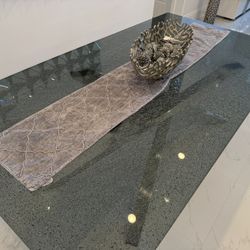 Modern Shattered Gray Tempered Glass Dining Table – Seats 10