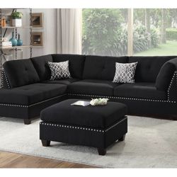 Black Sectional Sofa With Ottoman Brand New 