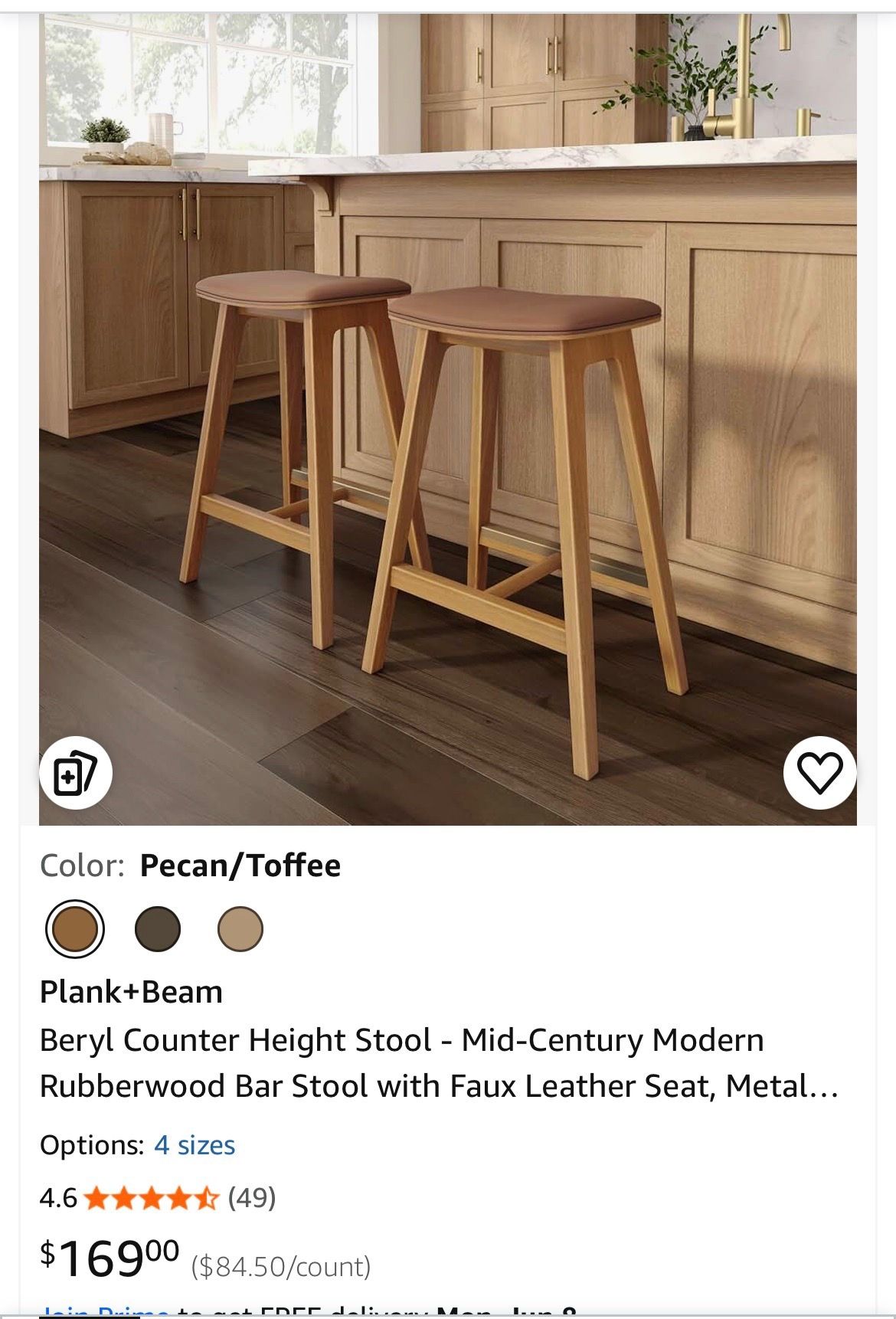 Beryl counter stool 24 ‘ pecan/toffee
