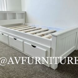 Solid Wood White Twin Bed Frame W 3 Drawers 