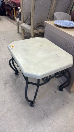 Octagonal Stone Top Side Table with Iron Base
