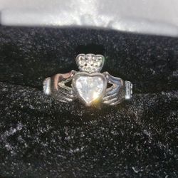 Sterling Silver Claddagh Ring – Size 5 – CZ Heart
