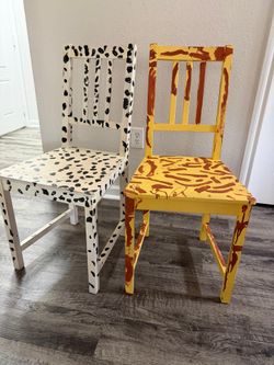 Solid Wood Dining Chairs – Set of 2 – Hand-Painted Art Design – Boho/Eclectic
