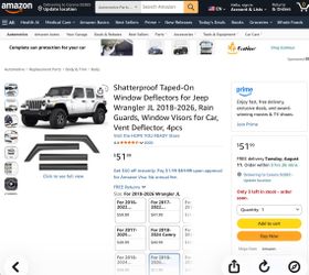 TEXINRUI Large Ventvisor Side Window Deflectors Tape On Rain Guards 4PCS Set for Jeep Wrangler JL 2018-2022