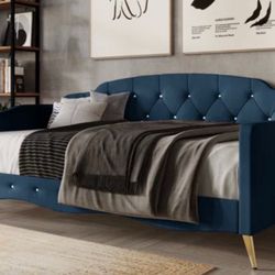 BLUE / Gold leather daybed