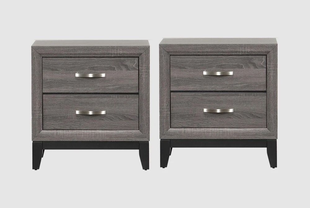 Living Spaces Finley Grey Wood 2-Drawer Nightstands – Set of 2