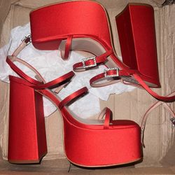 Steve Madden Gia Red Satin Heels 8.5M