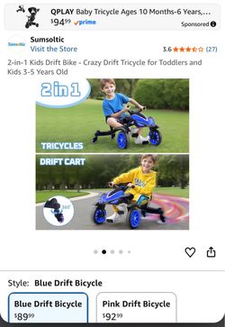 Brand New Assembled2-in-1 Kids Drift Bike - Crazy Drift Tricycle for Toddlers and Kids 3-5 Years Old