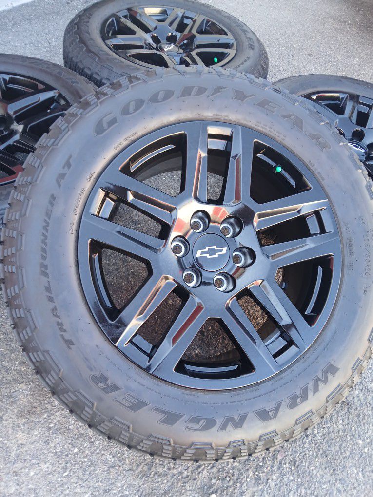 2023 NEW OEM GMC TIRES AND WHEELS CHEVY SILVERADO TRAIL BOSS 20 INCH TIRES GOODYEAR ALL-TERRAN NEW HAVE TPMS SENSORS $ 1675 