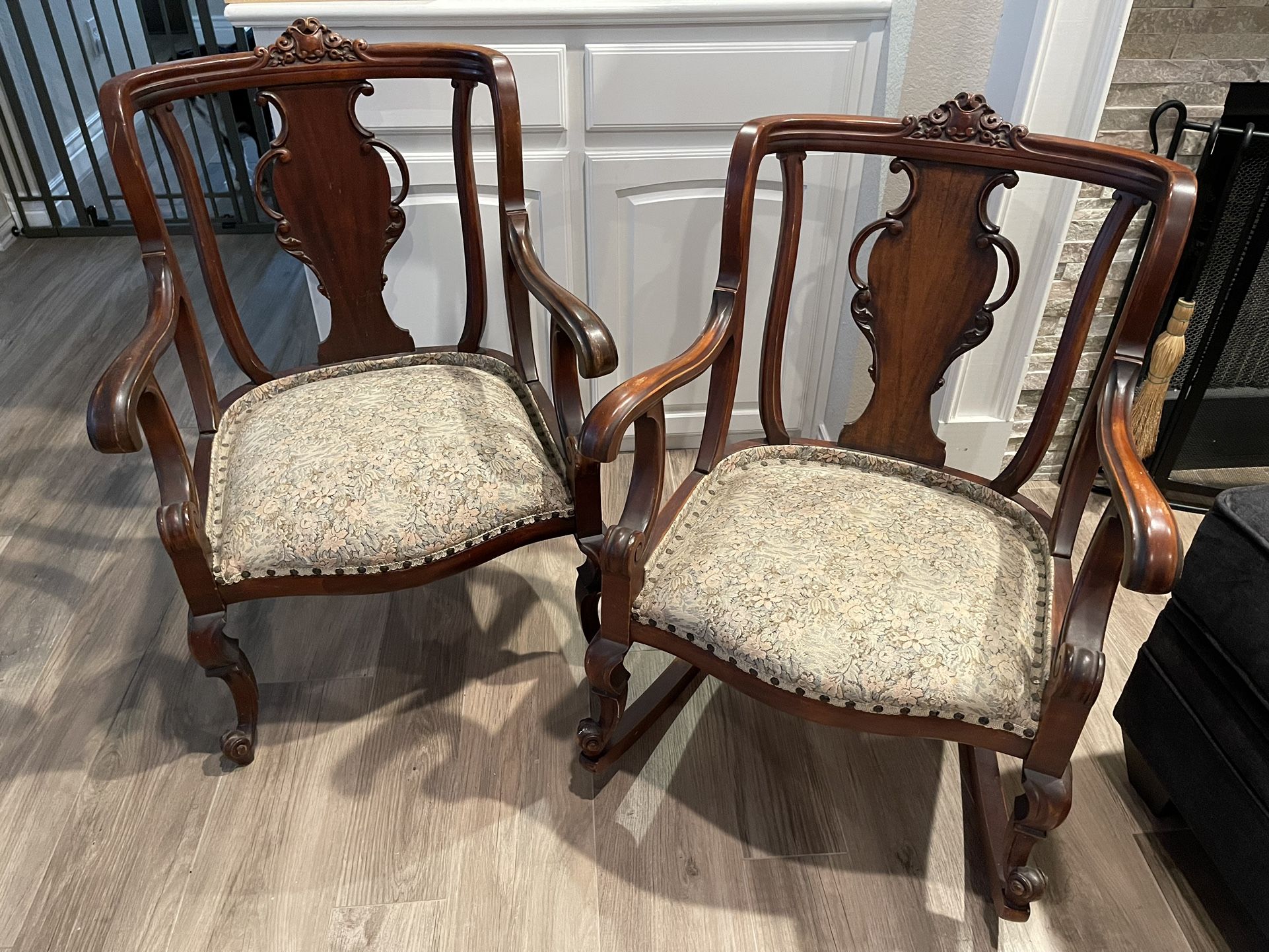 Vintage Georgian Chippendale Rocker and Chair 