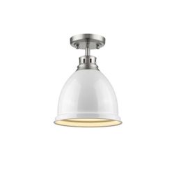 Golden Lighting Duncan 1-Light Pewter Flush Mount with White Shade