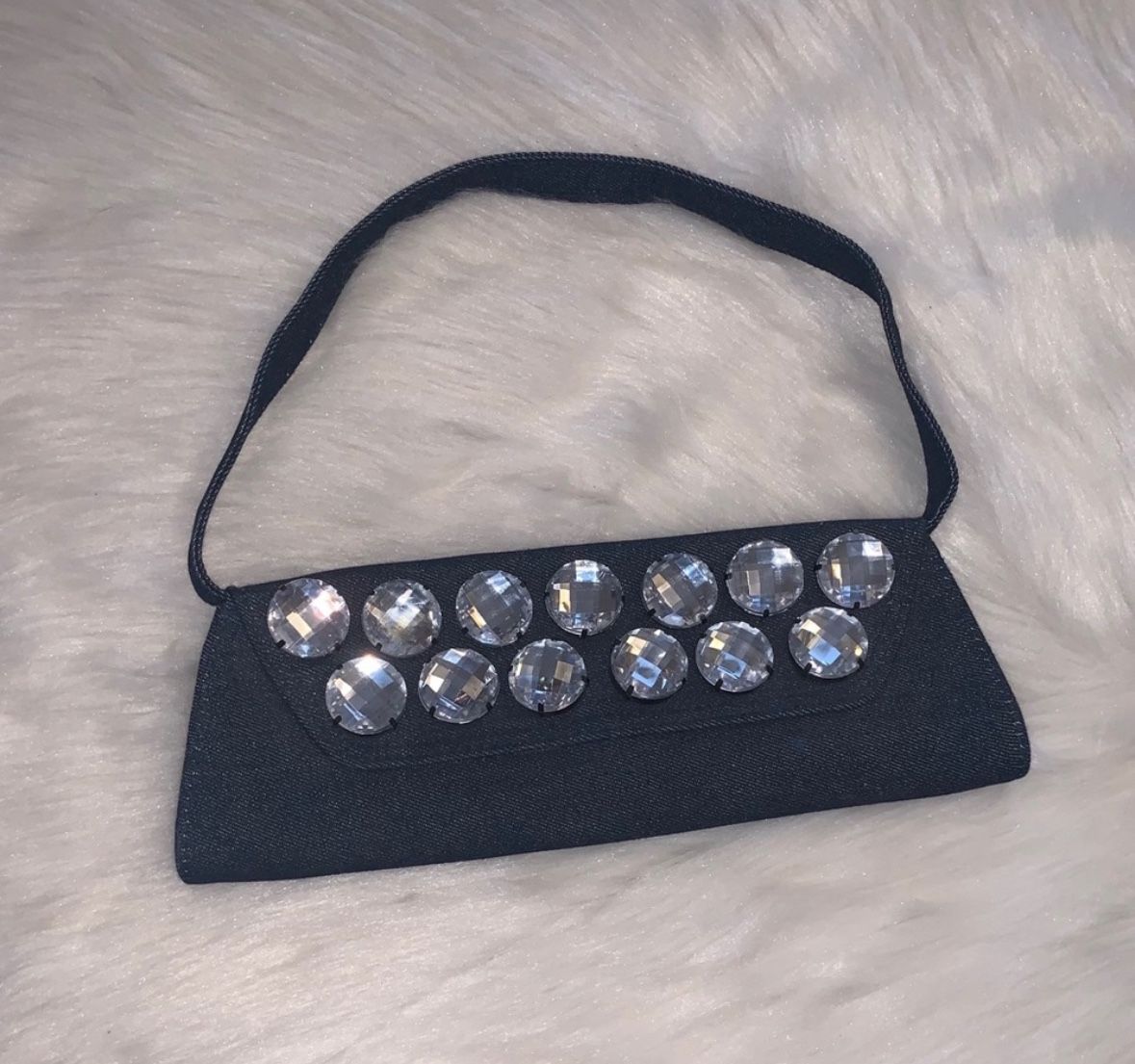 New Without Tags Retro Y2K Rhinestone & Denim Baguette Style Shoulder Bag