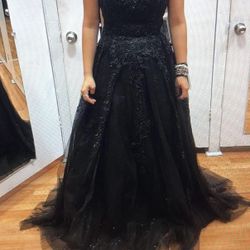 black puffy prom dress