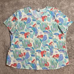 Disney The Little Mermaid Ariel Medical Scrub Top Women’s Size 2XL