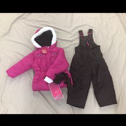 Girls winter snow set 18 months snow jacket, winter pants bib, fleece mittens NEW WITH TAGS