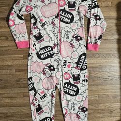 HELLO  KITTY SANRIO ONEPIECE HOODED SOFT WARM FLEECE PAJAMAS YOUTHS ( SIZE SMALL 4/6 )  