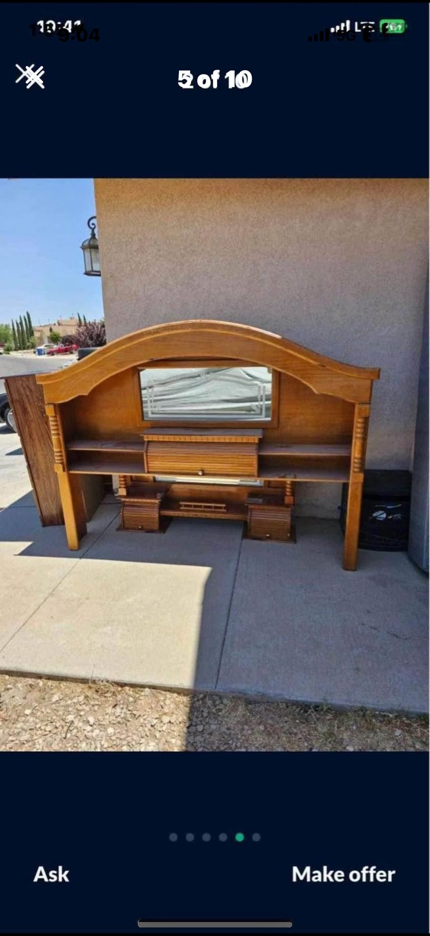 🎁Vintage King size bedroom set: bed frame (headboard, metal rail frame), dresser with mirror🎁
