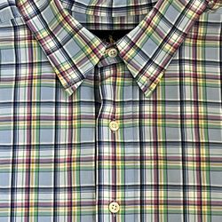 Ralph Lauren Button Down Shirt Mens 2XLT Tall Yellow Blue Plaid Classic Fit Pony