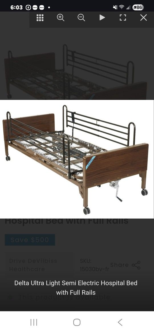 Delta Ultra Light Semi Electric Hospital Bed With Full Rails