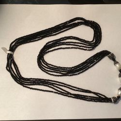 Lucas Lameth Freshwater Pearls,Rhinestones And Tiny Black Crystal Bead Necklace 20”