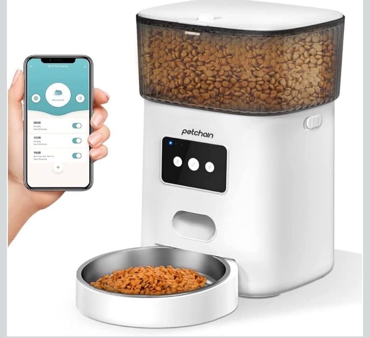 Automatic Cat Feeder, 4L WiFi Pet Food Dispenser for Cats and Dogs APP Control Auto Pet Feeder Up to 20 Portions15 Meals per Day Low Food Alarm White