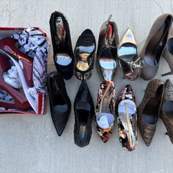 Women’s Size 6 High Heeled Pumps Shoes New and Worn Once Floral Red Black