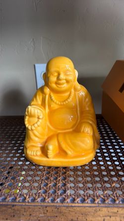 Yellow Ceramic Laughing Buddha Figurine