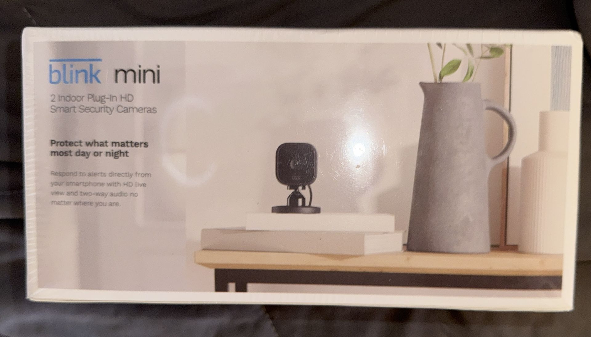 NEW IN BOX -Blink Mini - Compact indoor plug-in smart security camera, 1080p HD video, night vision, motion detection, two-way audio, easy set up