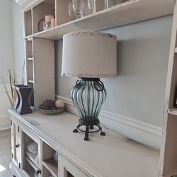 Vintage Caged Blown Glass and Iron Table Lamp