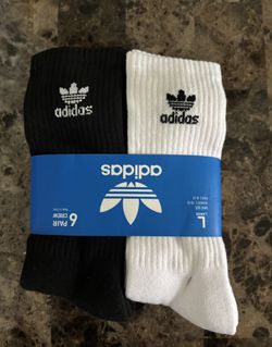 Adidas Crew Socks 6 Pack White/Black Logo Men 8-12 Women 10-13 Footcare New