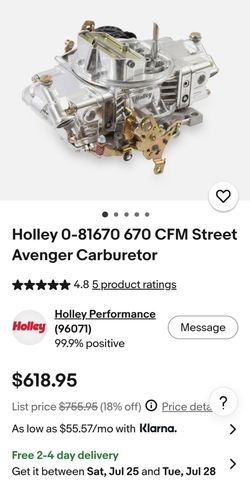Holley Street Avenger 670 CFM Carburetor – $150 OBO