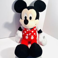 Disney Mickey Mouse Plush 18” Stuffed Animal With Hearts On Vest And Suit - Rare