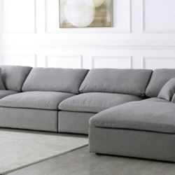 [EXCLUSIVE] Serene Linen Deluxe Cloud Modular Down Filled Overstuffed Reversible Gray 5-Piece Sectional

