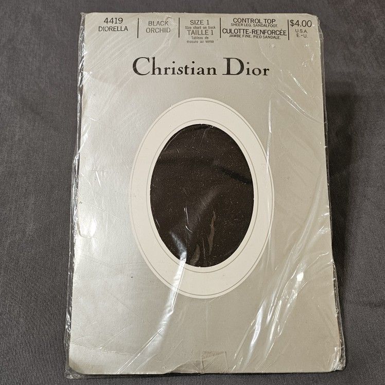 Vintage Christian Dior Sheer Control Top Sandal Toe Pantyhose Diorella 4419 Black Orchid SIZE: 1 (see chart)