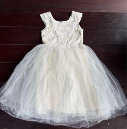 GB Girls Ivory Lace and Tulle Dress, Size M or 6-7