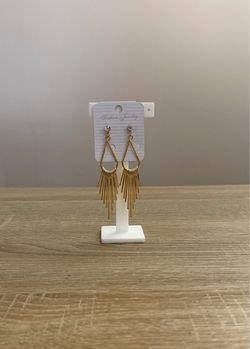 Gold Tone Rhinestone Triangle Fringe Dangle Statement Earrings New