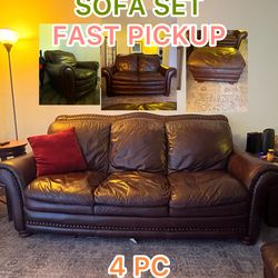 Couch Set Leather - Sofa, Loveseat, Chair, Ottoman