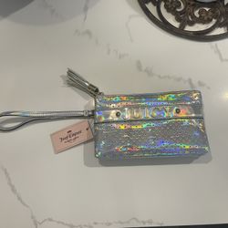 Brand New Juicy, Couture, Iridescent, Silver Clutch Bag Purse Double Compartment