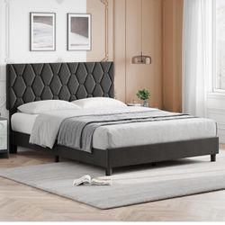 Queen Size Platform Bed Frame with Upholstered Headboard - New In Box