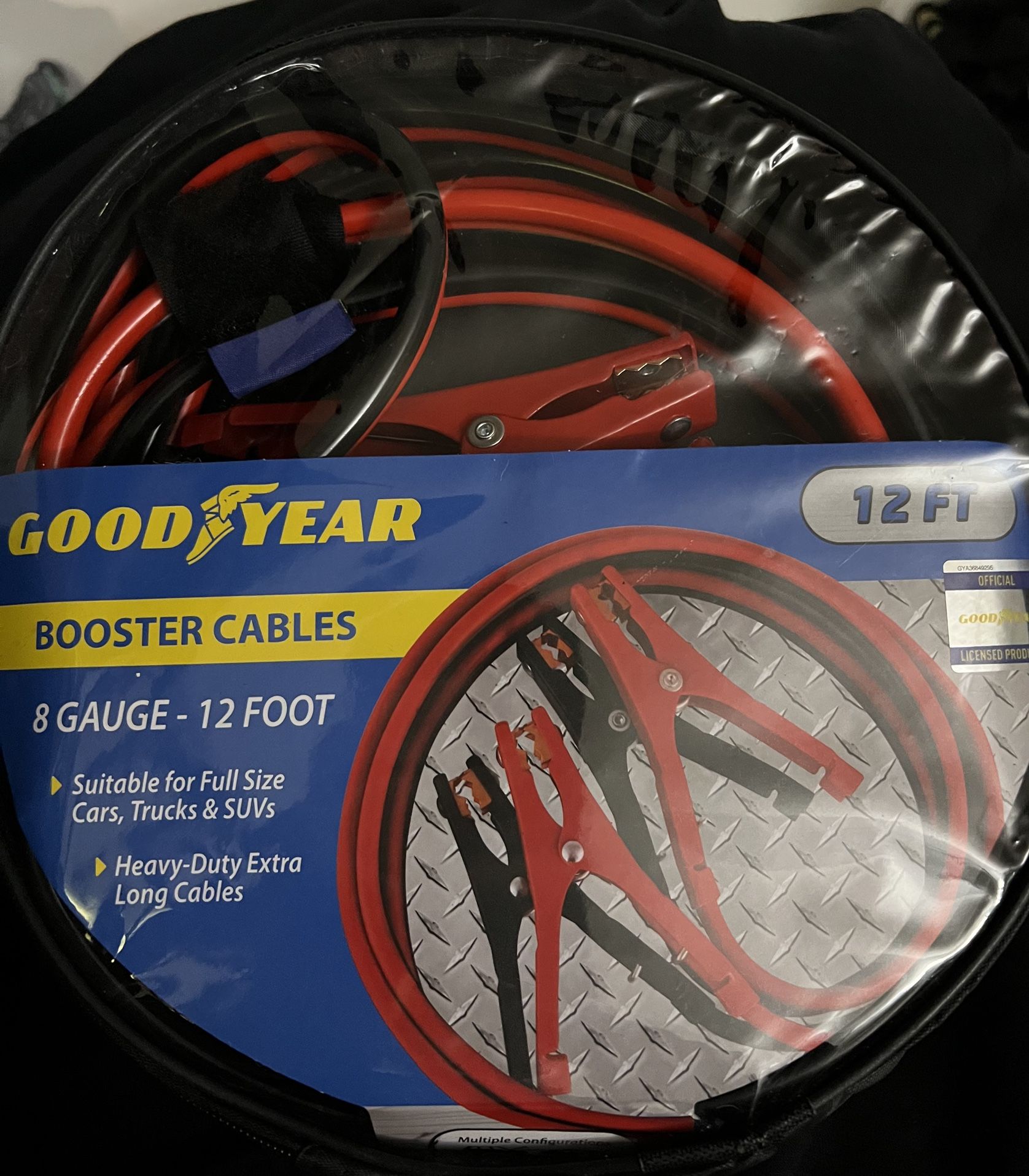 Goodyear Booster Cable 8 Gauge 12 Feet. No Tangle Jumper Cables