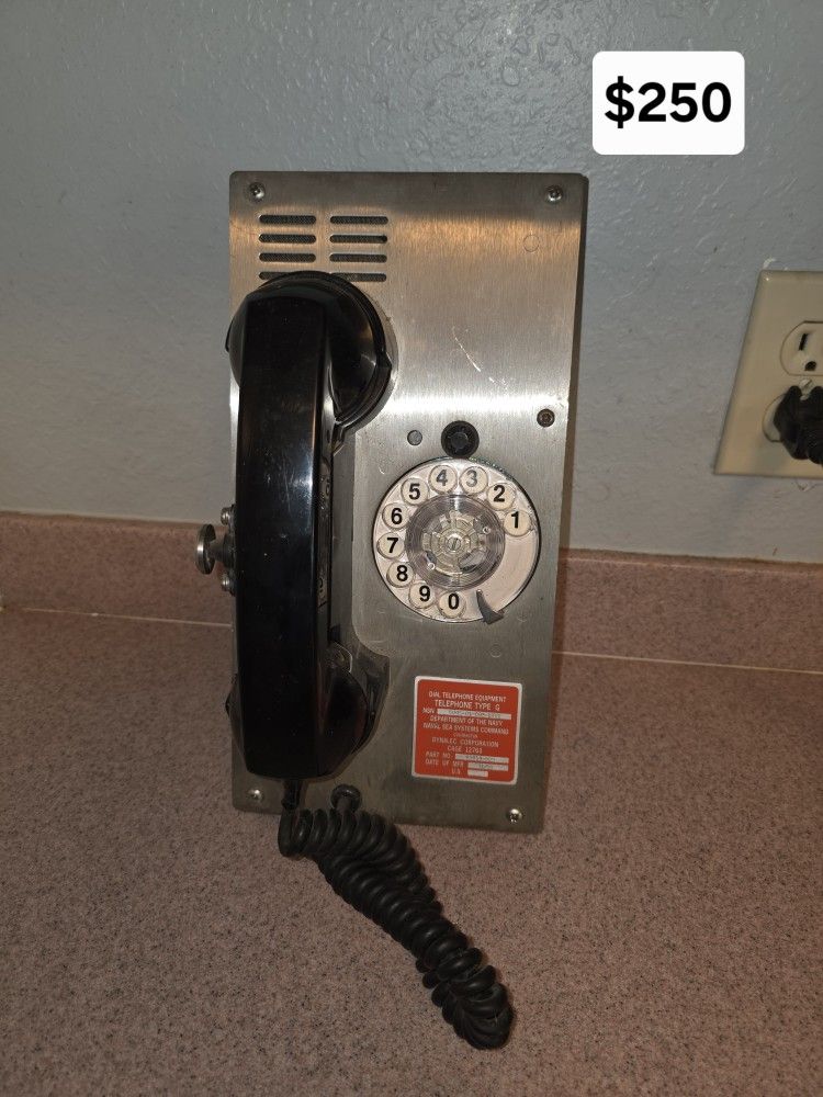 Vintage Navy Ship Rotary Dial Telephone
DYNALEC DIAL TELEPHONE, TYPE G, NSN: 5805-01-082-1961,PART NO. 65019-025
Manufatured : 11/91
$250
Pick up in