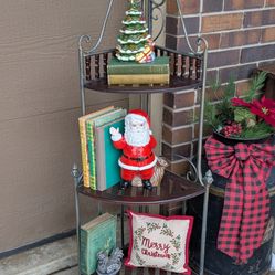 Vintage Scrolling Three Tiered Metal With Wood Shelves 
